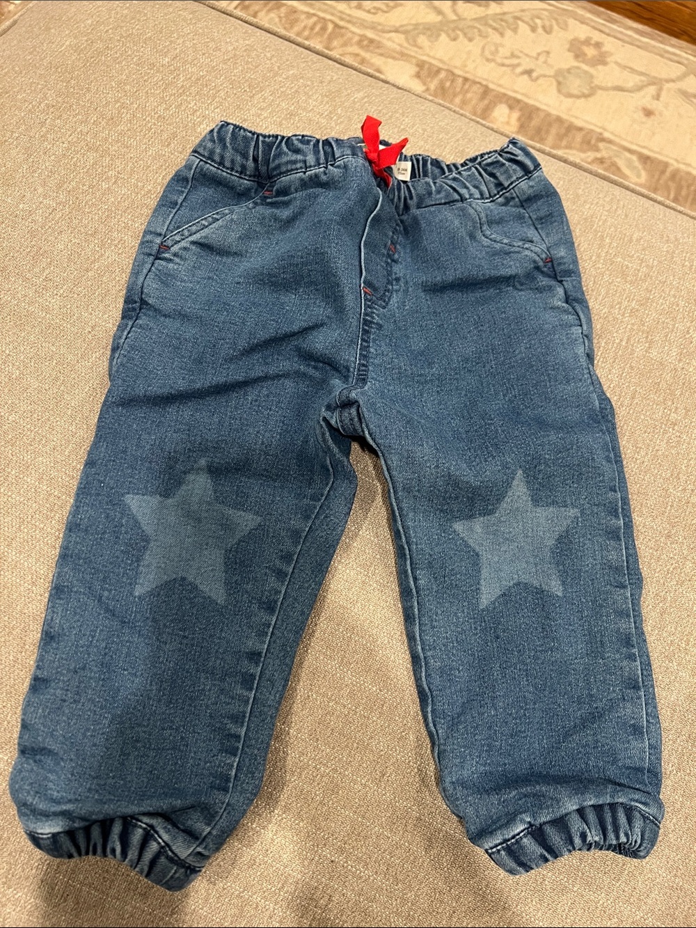 Baby Boden Blue Star-Accent Elastic Waist Denim Lined Pants